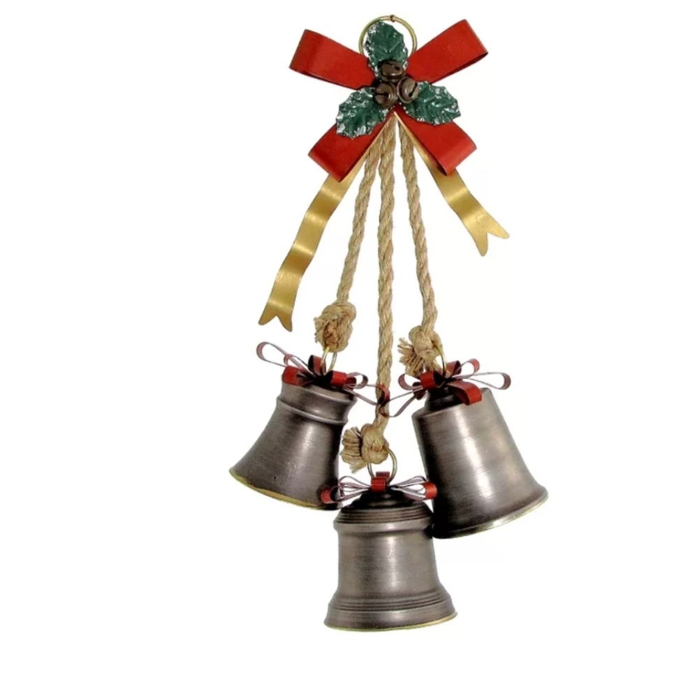**Old World Galvanized Christmas Bells With Bows Decorative Accents - Picture 12 of 14